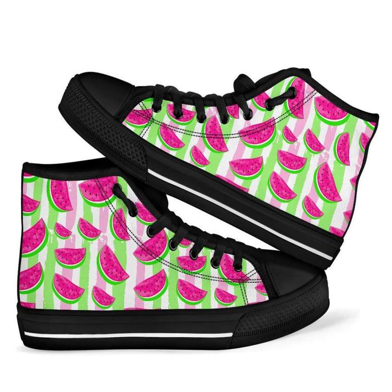 Watermelon Piece Stripe Green Pink Men Women's High Top Shoes