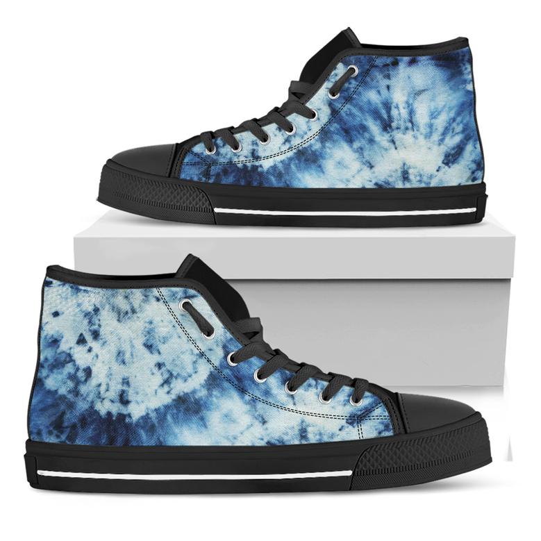 White And Blue Tie Dye Print Black High Top Shoes