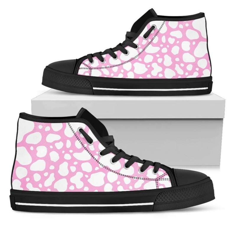 White And Pink Cow Print Men's High Top Shoes