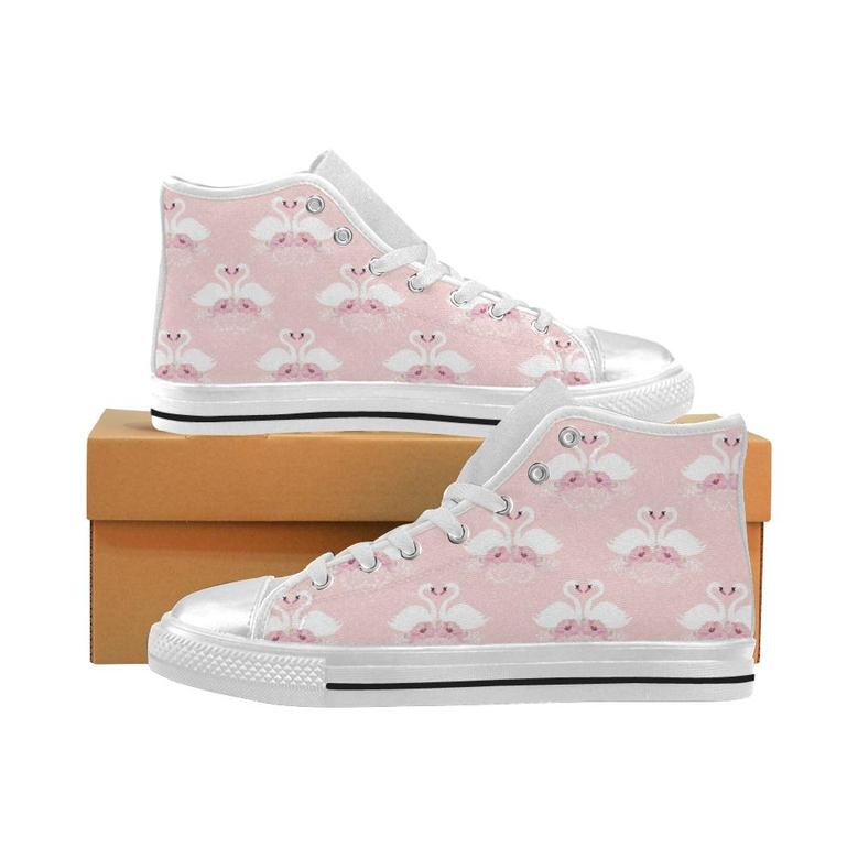 White swan and flower love pattern Women's High Top Shoes White