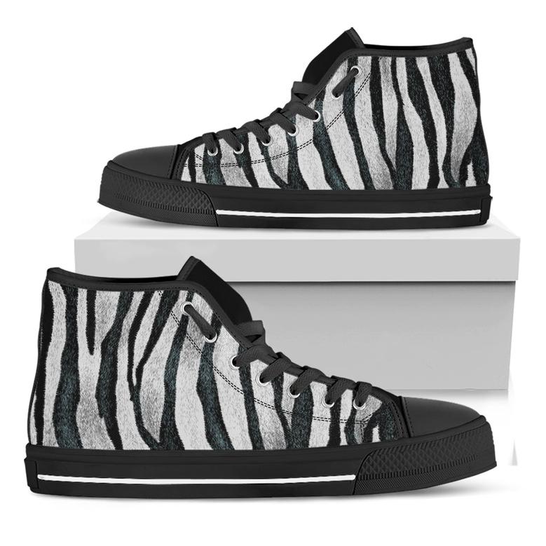 White Tiger Stripe Pattern Print Black High Top Shoes
