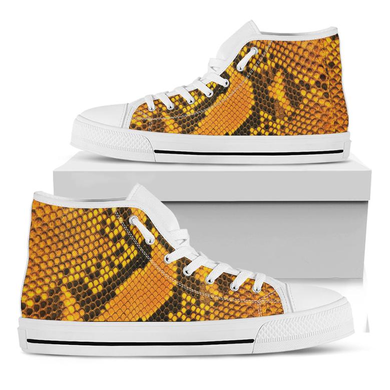 Yellow And Black Snakeskin Print White High Top Shoes