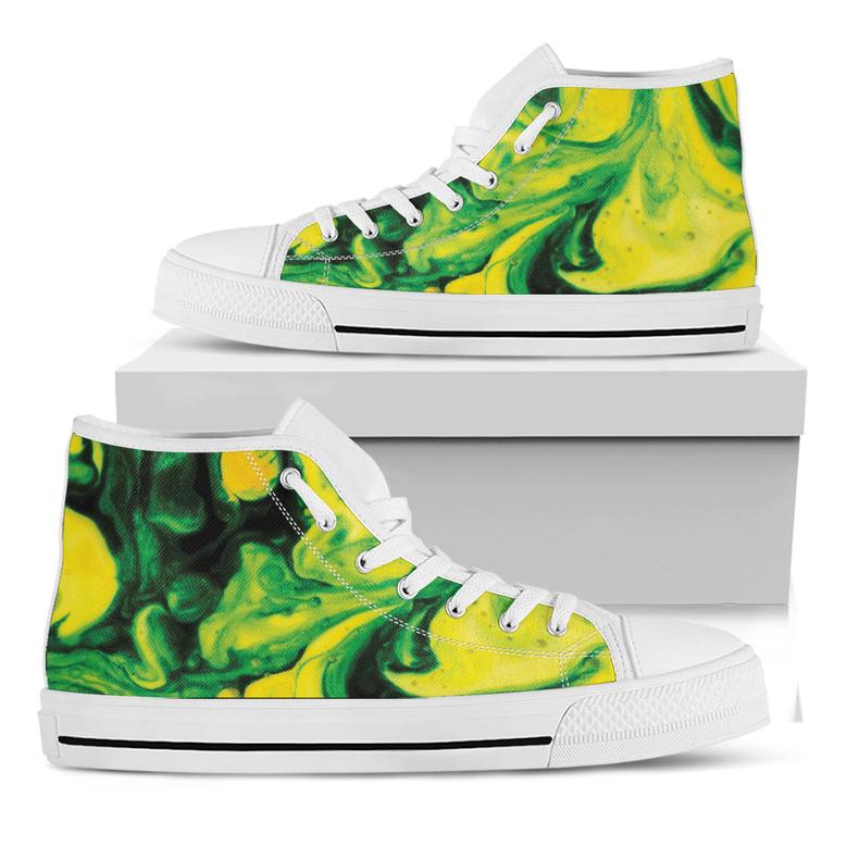 Yellow And Green Acid Melt Print White High Top Shoes