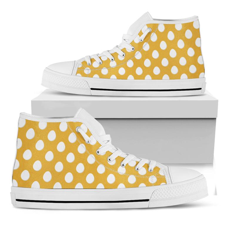 Yellow Eggs Pattern Print White High Top Shoes