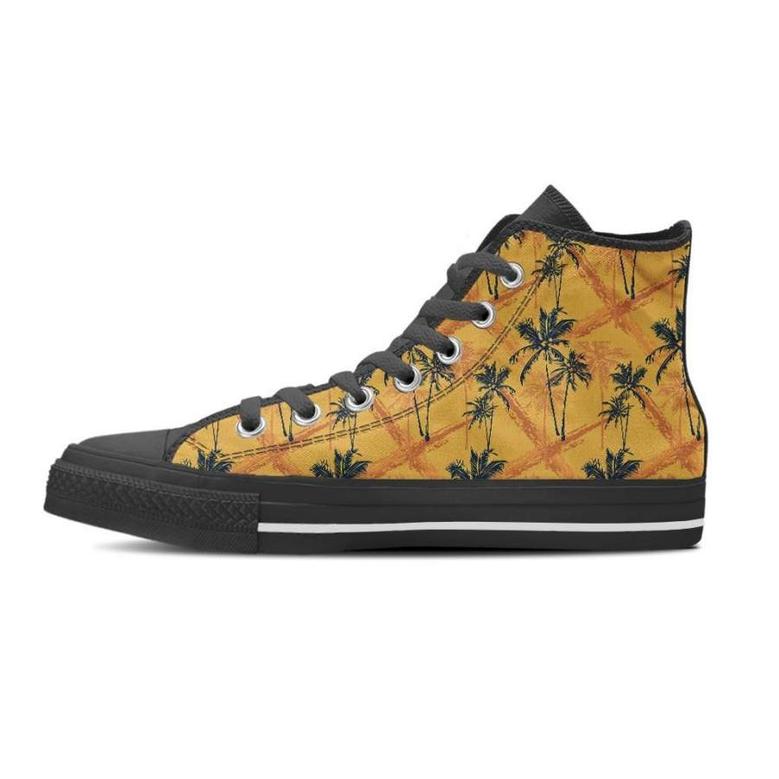Yellow Palm Tree Hawaiian Print Men's High Top Shoes