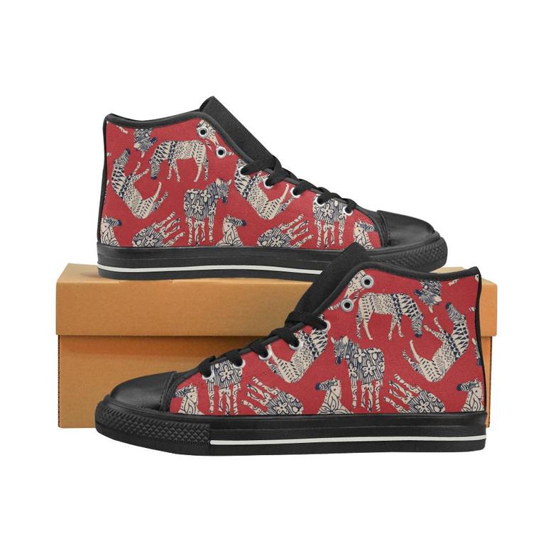 Zebra abstract red background Women's High Top Shoes Black