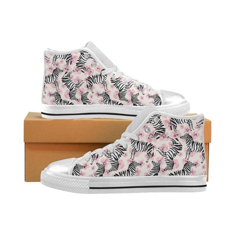 Zebra pink flower background Women's High Top Shoes White