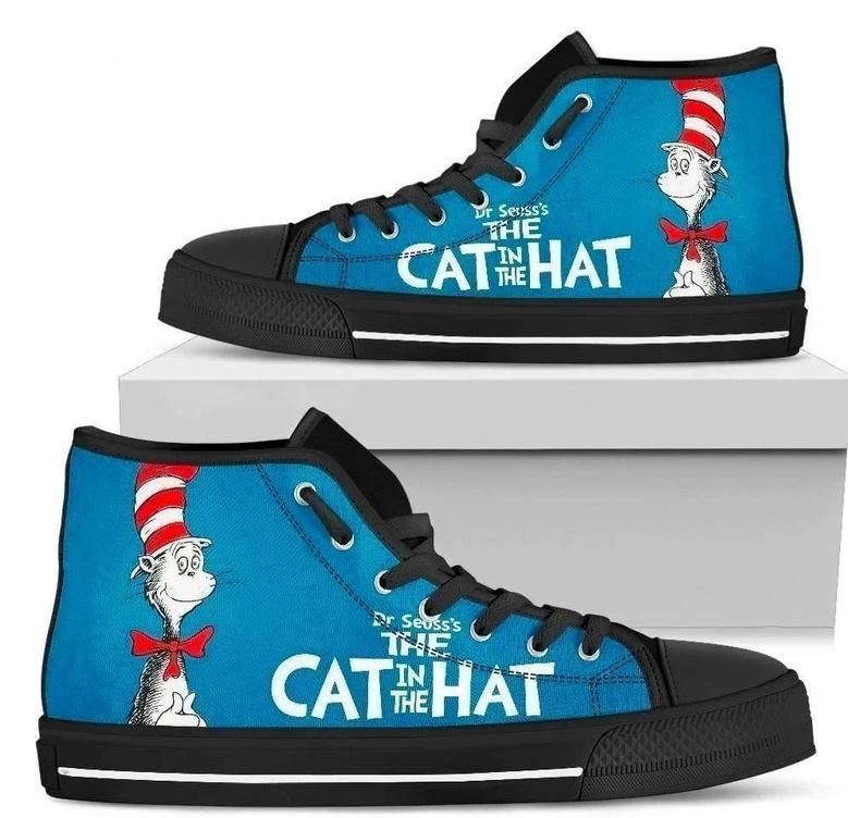 Dr Seuss’S The Cat In The Hat Christmas Design Art For Fan Sneakers Black High Top Shoes For Men And