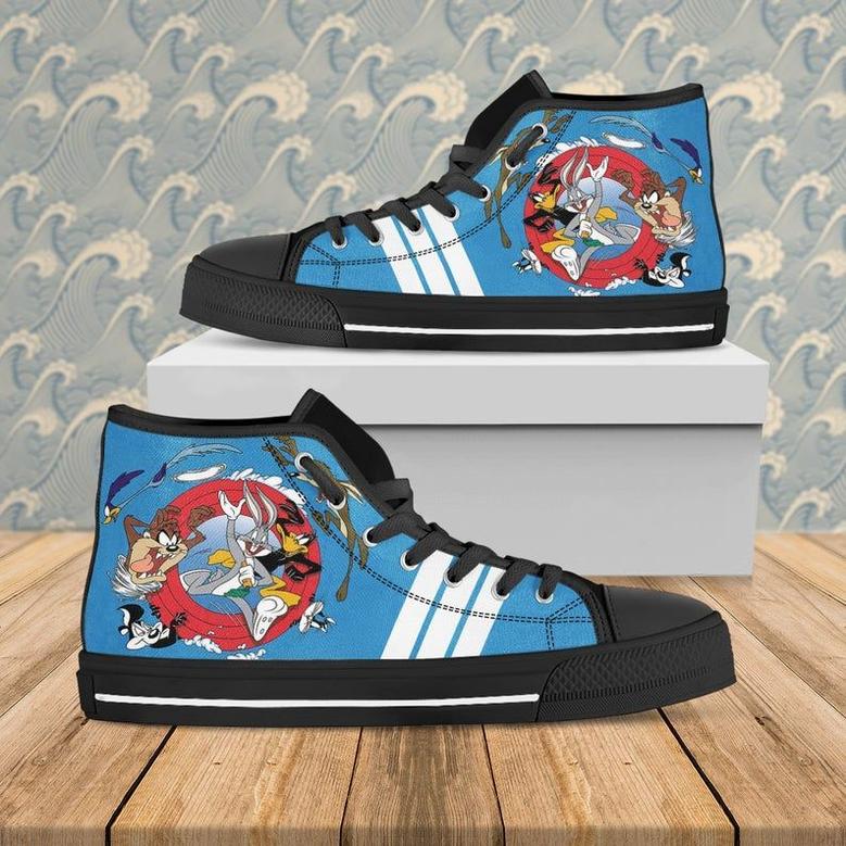 Funny Looney Tunes Shoes Bunny Custom Shoes Custom Running Shoes Birthday Gift Black High Top Shoes