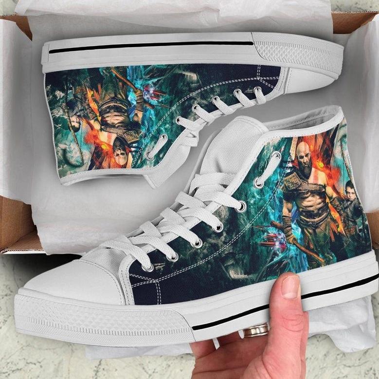 God Of War Hightop Game Custom Hightop David Jaffe Canvas Shoes Birthday Father’S Day White High