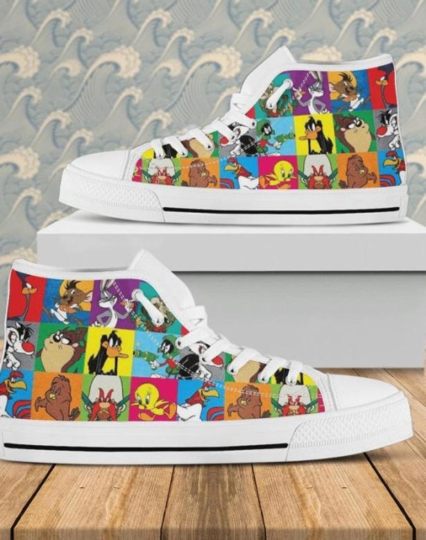 Looney Tunes Bugs Bunny Daffy Duck Porky Pig Design Art For Fan Sneakers Black High Top Shoes For Men