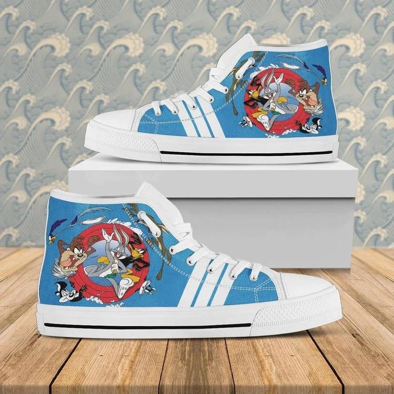 Looney Tunes Cartoon Blue Design Art For Fan Sneakers Black High Top Shoes For Men And Women