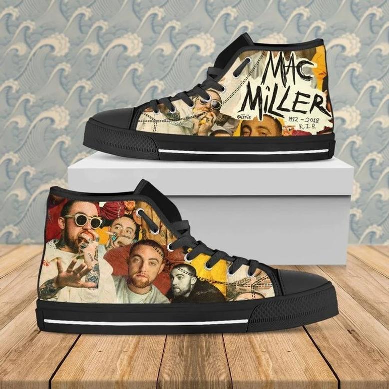 Mac Miller Rapper Hip Hop Design Art For Fan Sneakers Black High Top Shoes For Men And Women
