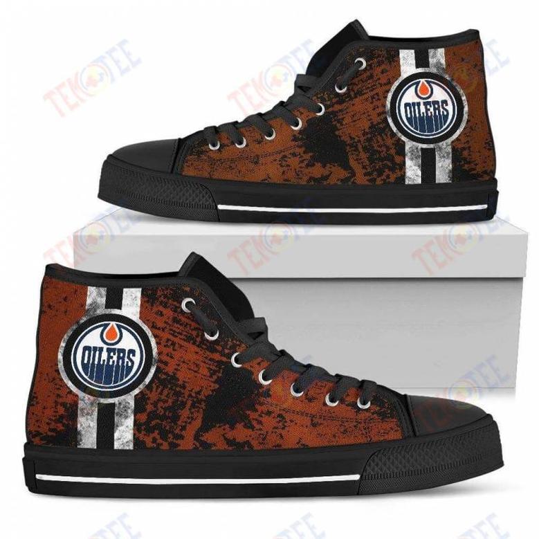 Mens Womens Edmonton Oilers High Top Shoes Triple Stripe Bar Dynamictop Sports Shoes