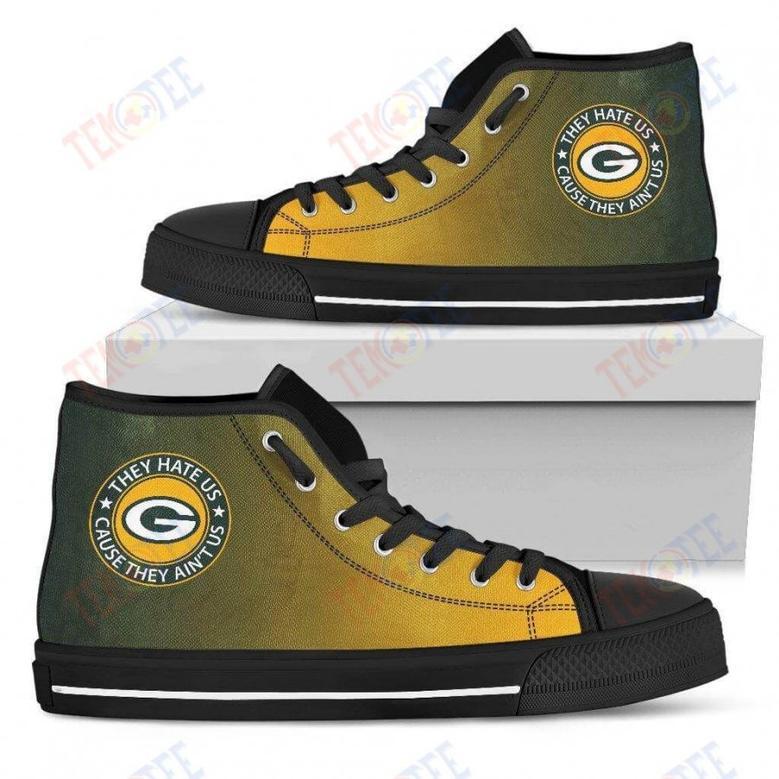 Mens Womens Green Bay Packers High Top Shoes They Hate Us Cause They Aint Ustop Quality