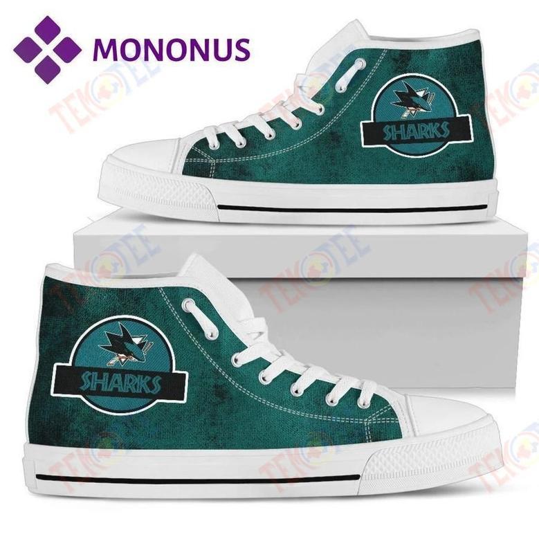 Mens Womens Jurassic Park San Jose Sharks High Top Shoes White For Men And Women Nice And Comfortable