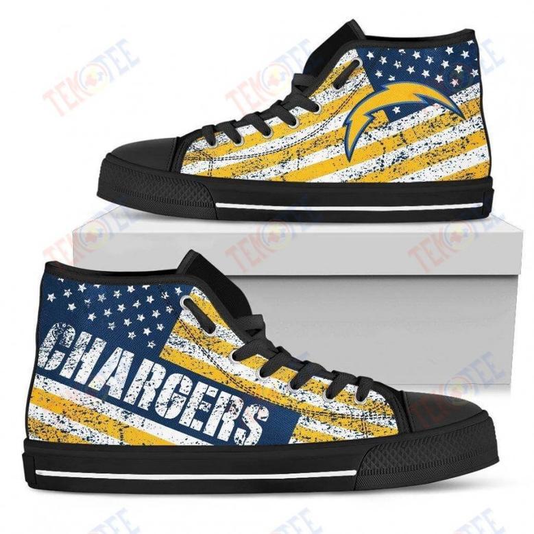 Mens Womens Los Angeles Chargers High Top Shoes America Flag Italic Vintage Styleshoes