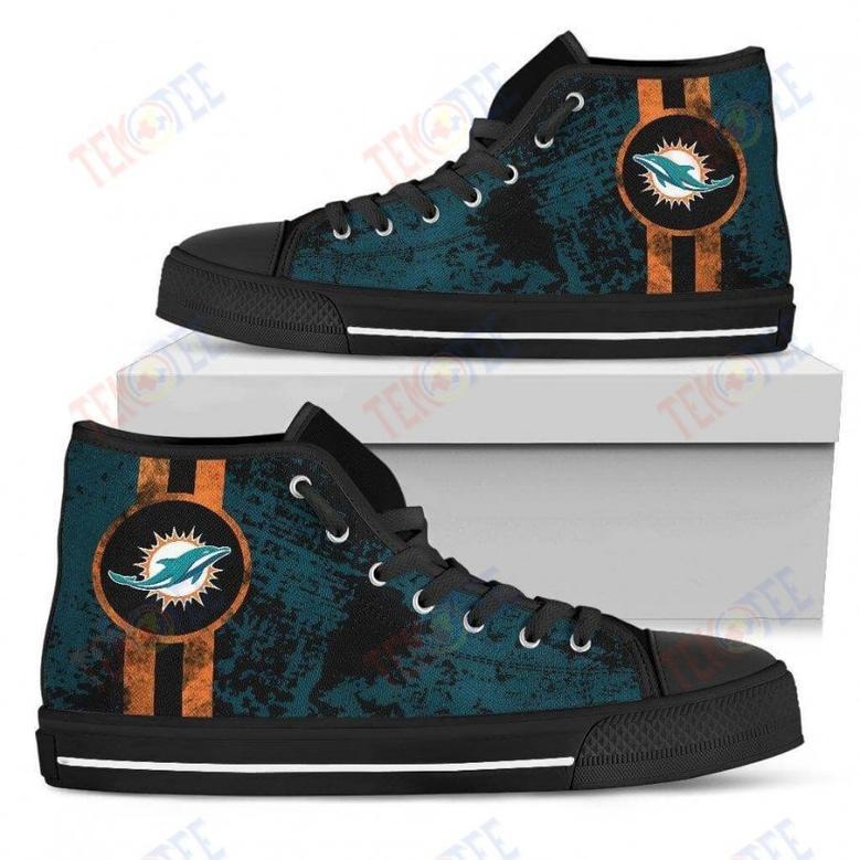 Mens Womens Miami Dolphins High Top Shoes Triple Stripe Bar Dynamictop Quality