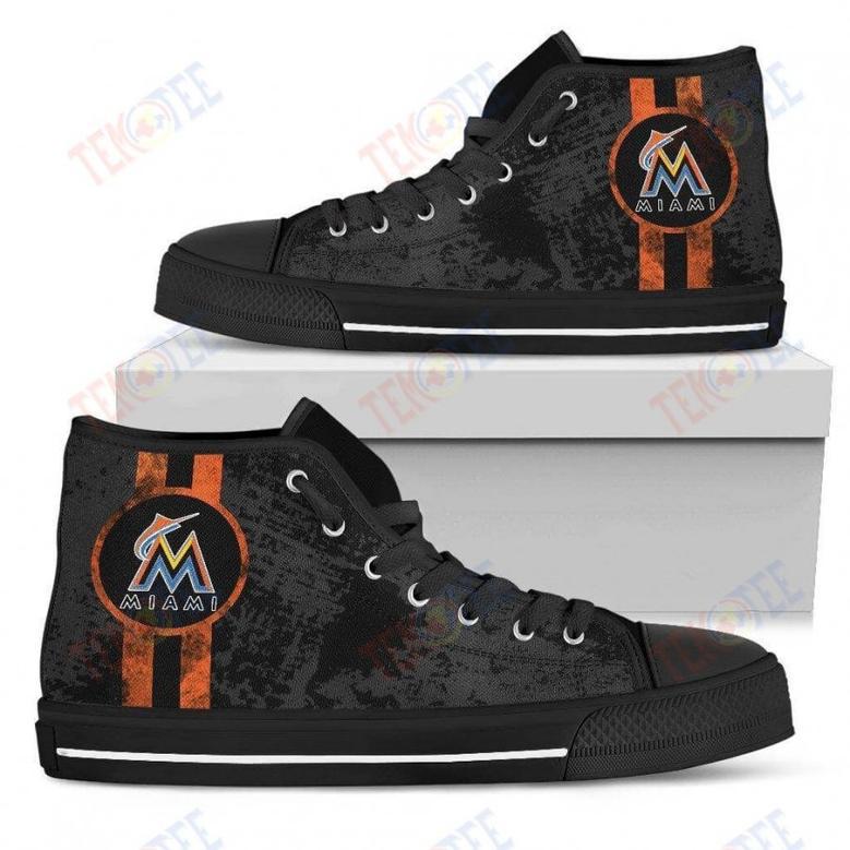 Mens Womens Miami Marlins High Top Shoes Triple Stripe Bar Dynamic Shoes For Men Custom Shoes