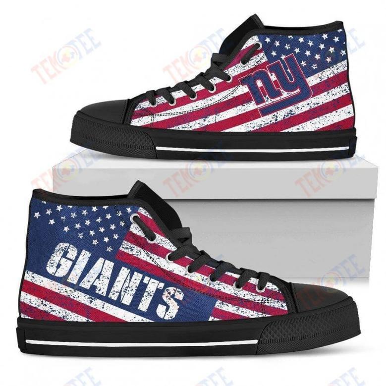 Mens Womens New York Giants High Top Shoes America Flag Italic Vintage Styleshoes