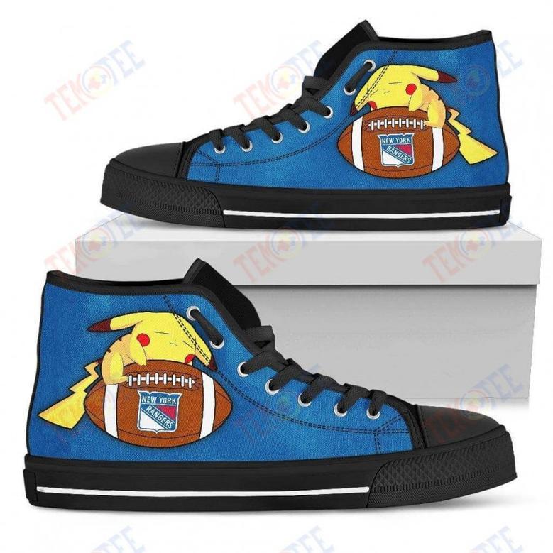 Mens Womens New York Rangers High Top Shoes Unique Pikachu Laying On Balltop Quality