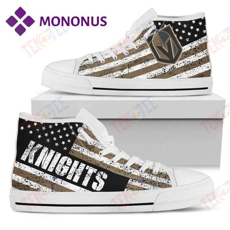 Mens Womens Vintage America Flag Vegas Golden Knights High Top Shoes White For Men And Women Nice