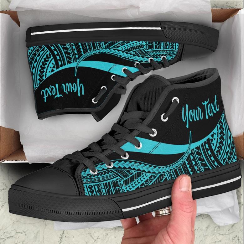 New Caledonia Custom Personalised High Top Shoes Turquoise - Polynesian Tentacle Tribal Pattern