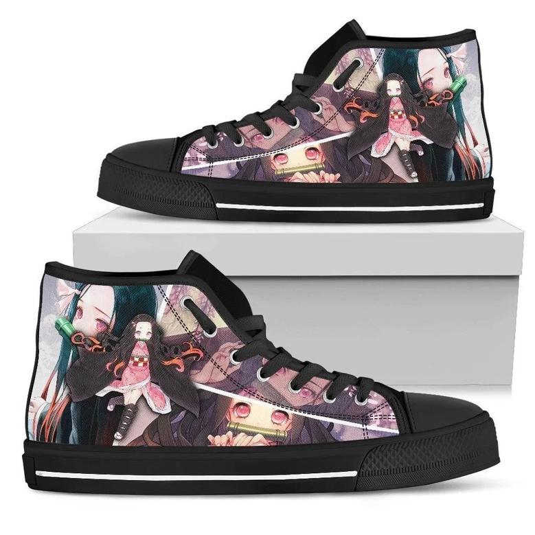 Nezuko Demon Slayer Anime Japan Design Art For Fan Sneakers Black High Top Shoes For Men And Women