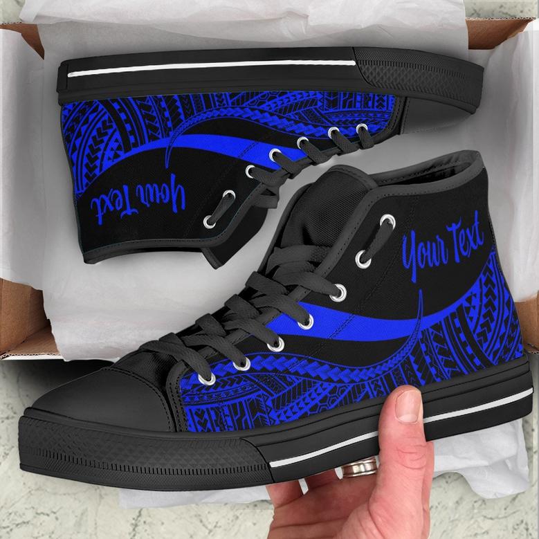 Papua New Guinea Custom Personalised High Top Shoes Blue - Polynesian Tentacle Tribal Pattern -