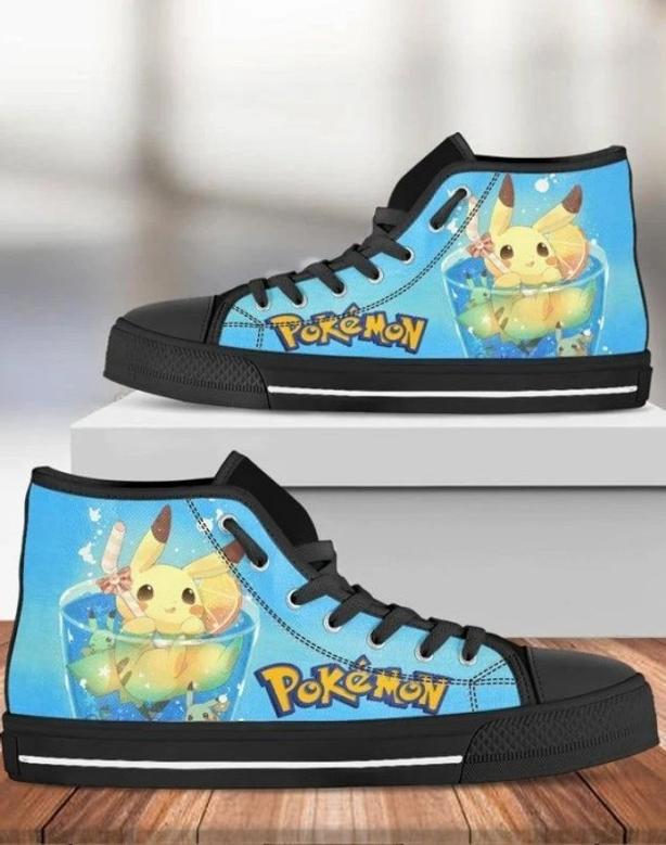 Pokemon Pikachu Anime Japan I Design Art For Fan Sneakers Black High Top Shoes For Men And Women