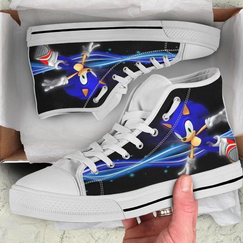 Sonic Custom Hightop Sonic The Hedgehog Custom Hedgehog Birthday Canvas Canvas Shoes White High