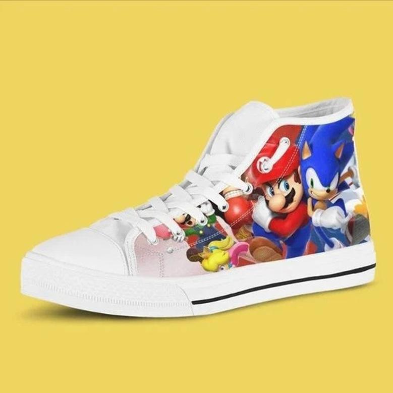 Super Mario Game And Sonic Character Design For Lovers Gift For Fan Custom Canvas High Top Shoes