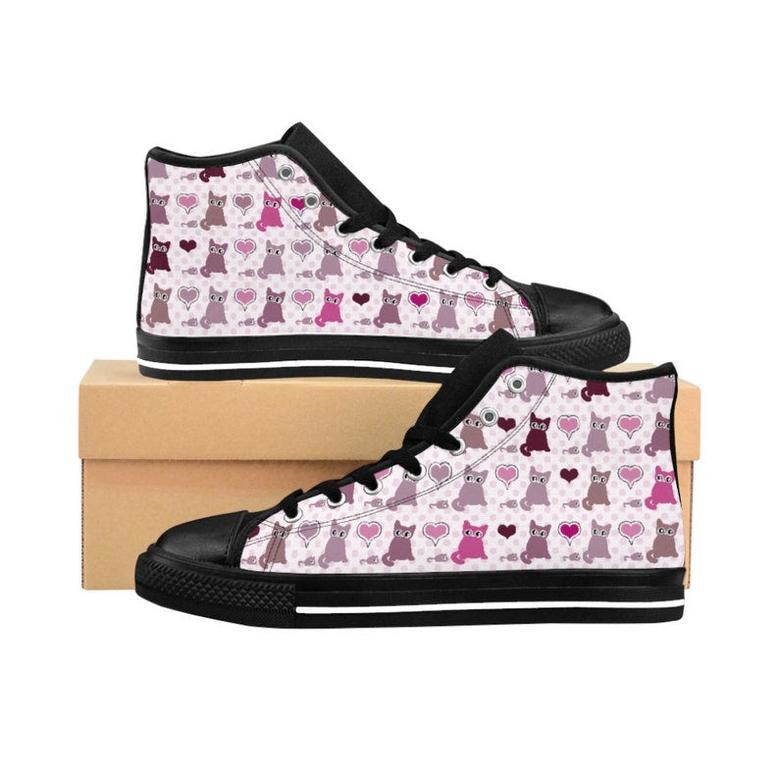 Women’S Or Teens Cute Unique Tiny Kittens Sneakers, Kawaii, Pastel Goth, Cute Cat Print Shoes High