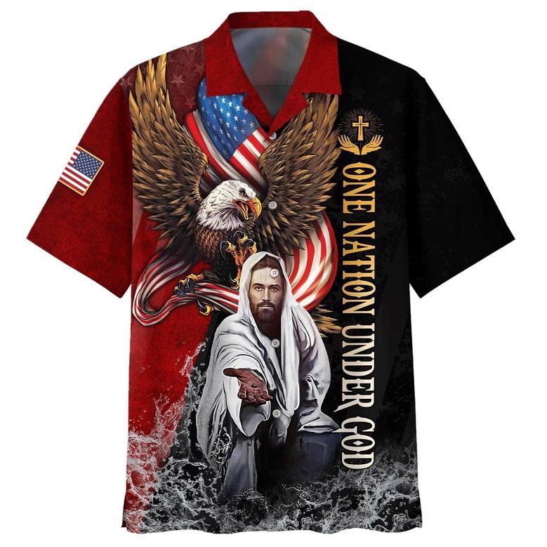 Eagle Jesus Reaching Hand America One Nation Under God Hawaiian Shirts - Christian Hawaiian Shirt