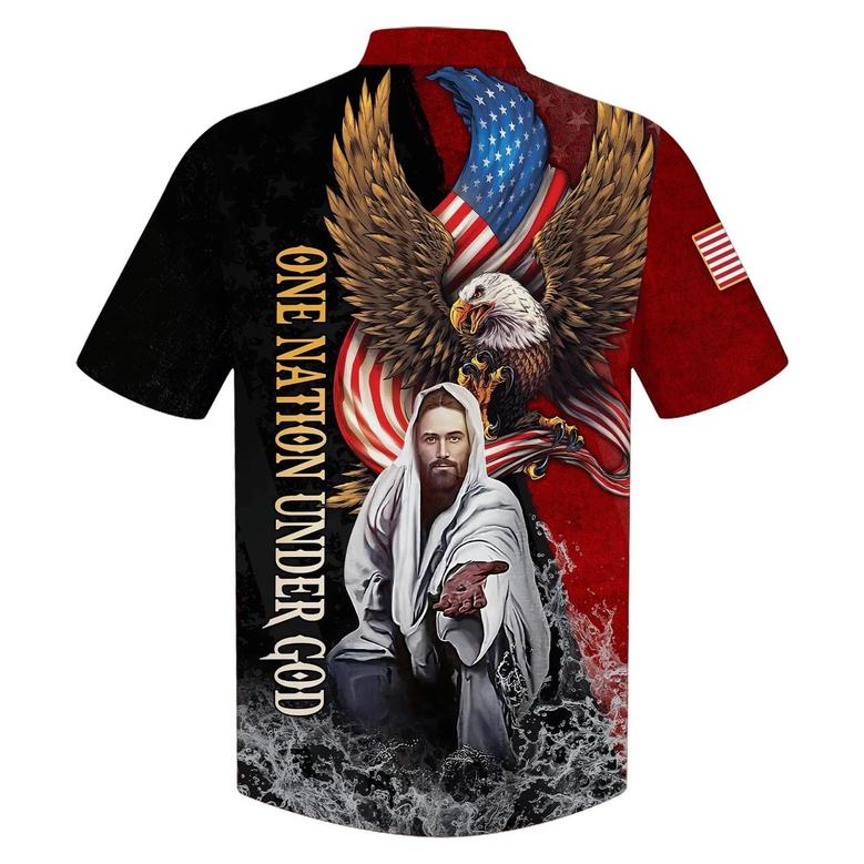 Eagle Jesus Reaching Hand America One Nation Under God Hawaiian Shirts - Christian Hawaiian Shirt