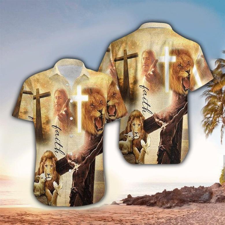 Faith Lion Lamb Jesus Hawaiian Shirt - Christian Hawaiian Shirts For Men & Women