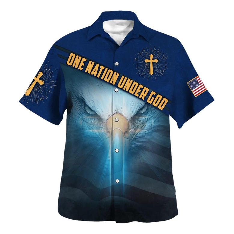 Jesus And Eagle One Nation Under God American Hawaiian Shirt