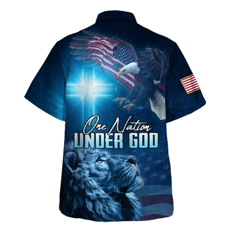 Jesus Christ Lion Eagle One Nation Under God American Hawaiian Shirt
