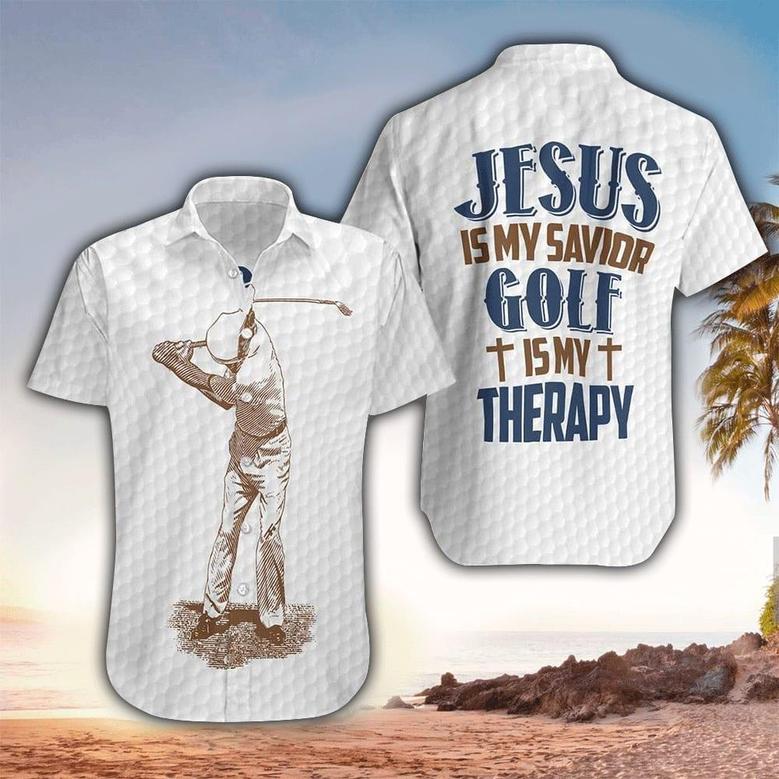 Jesus Is My Savior Golf Is My Therapy Hawaiian Shirt - Christian Hawaiian Shirts For Men & Women