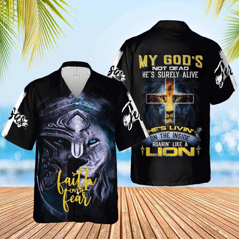 Lion God Inside Faith Over Fear Lion Jesus Hawaiian Shirt - Christian ...