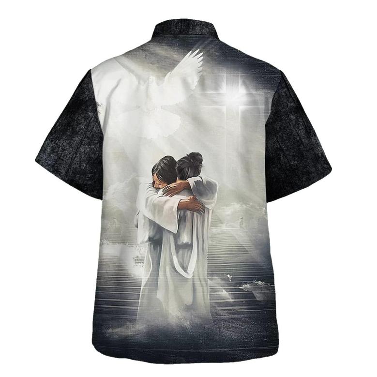 Man Hugging Jesus In Heaven Hawaiian Shirts For Men & Women