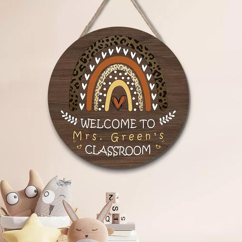 Wooden Welcome Signs, Doorplate Welcome to My Classroom Custom Round Wood Sign