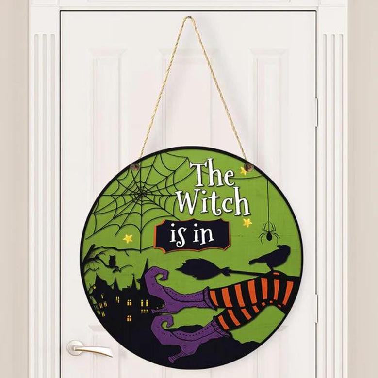 Halloween Witch Round Wood Sign