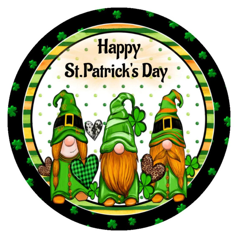 Happy St. Patrick’s Day Sign Gnome Round Wood Sign Home Decoration Waterproof