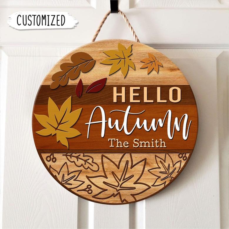 Hello Autumn Custom Round Wood Sign