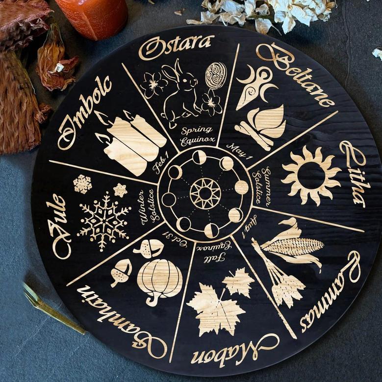 Sabbat Wheel Of The Year Pagan Halloween Door Hanger Round Wood Sign