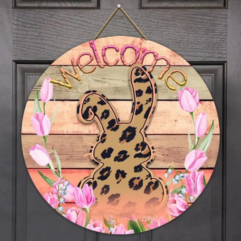 Welcome Bunny Easter Round Wood Sign