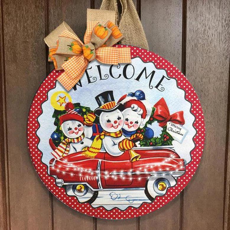 Welcome Christmas House Decor Round Wood Sign
