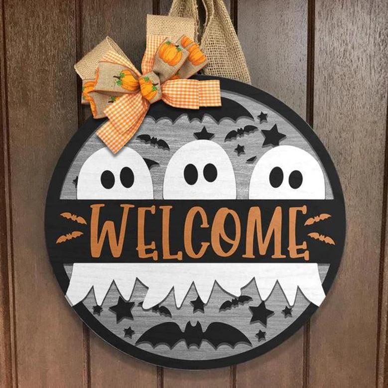 Welcome Halloween Party Round Wood Sign