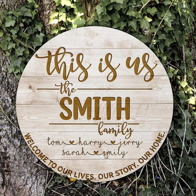 Welcome Sign, Family Custom Round Wood Sign